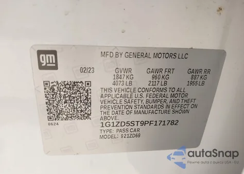 2023 Chevrolet Malibu Fwd 1Lt from USA, damaged, VIN 1G1ZD5ST9PF171782